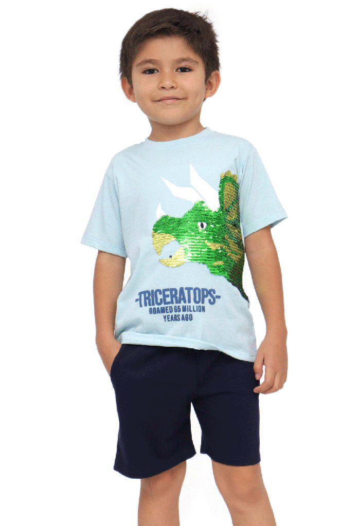 [7672] 7672 Conjunto de playera y short para niño (Triceratops) (13A2)